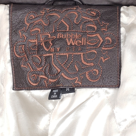 Bubble Well Women's Leather Embossed Fur Jacket Hoodie Medium - Picture 14 of 16